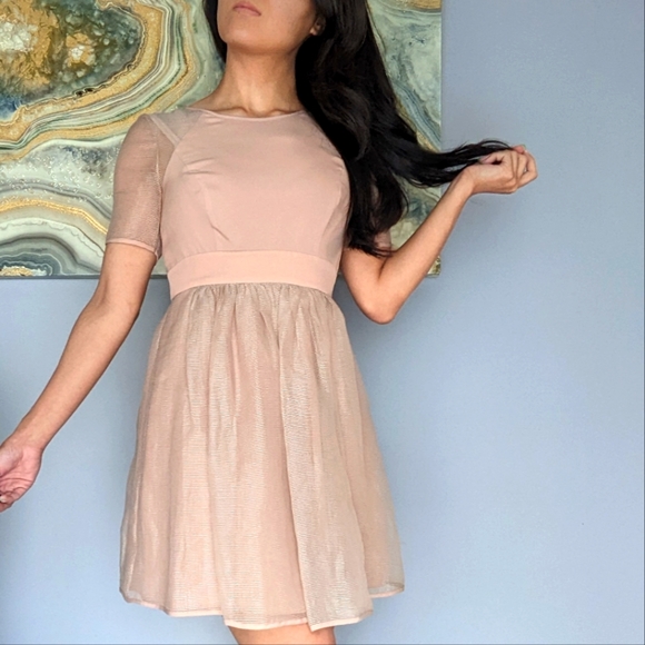 Size 2 BCBGeneration Nude Short Sleeve Dress - Picture 2 of 5